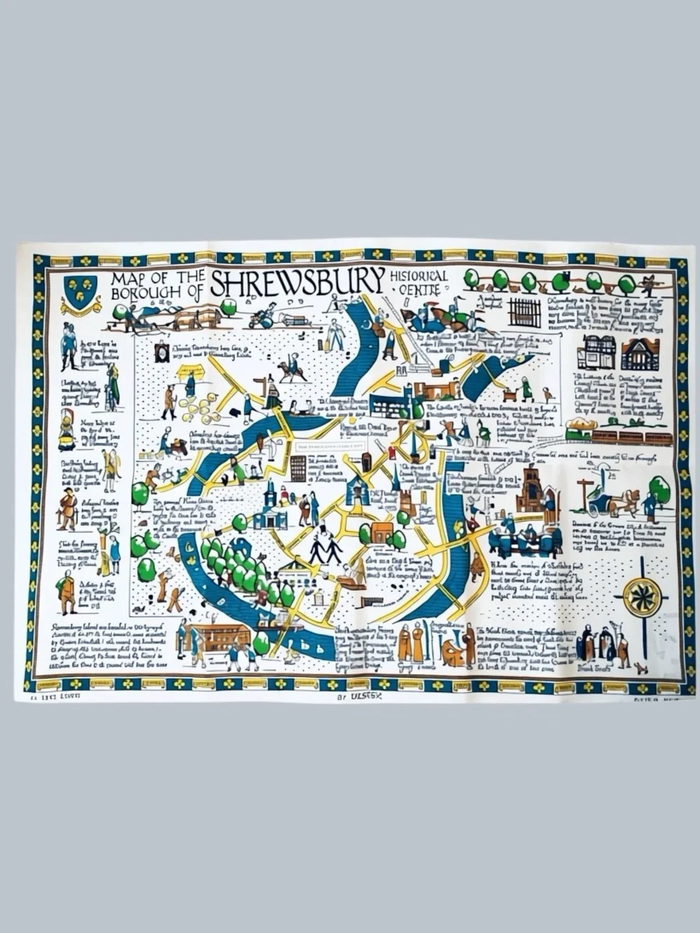 Vintage Ulster Irish Linen Towel Map of Shrewsbury England